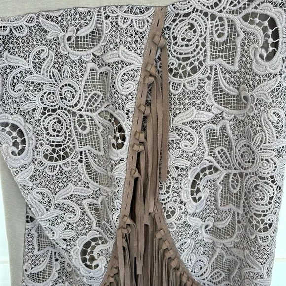 Judith March short sleeved brown top with fringe size M - Picture 5 of 10